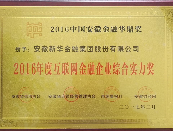 新华金融集团 荣膺2016年度互联网金融企业综合实力奖